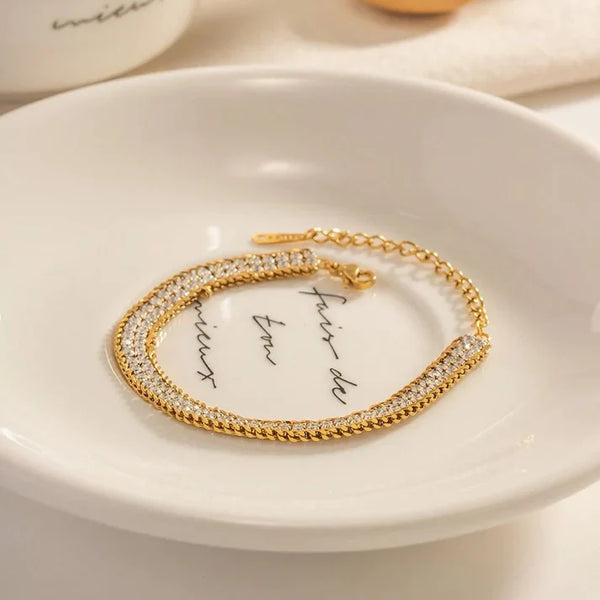 Double Layer Gold-Toned Zirconia Bracelet