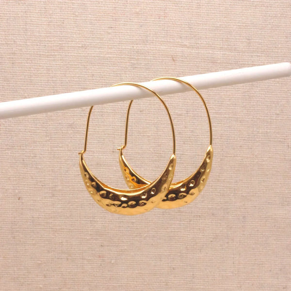 Gold-Toned Textured Crescent Hoop Earrings