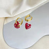Gold-Toned Hoop Earrings with Red Heart