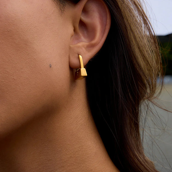 Gold-Toned Padlock Dangle Earrings