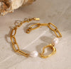 Faye Pearl and Gold Abstract Link Bracelet