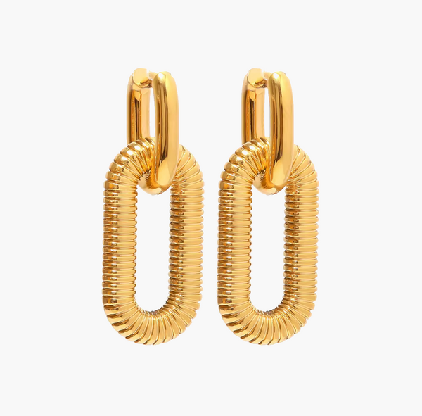 Chunky Gold Textured Oval Link Earring